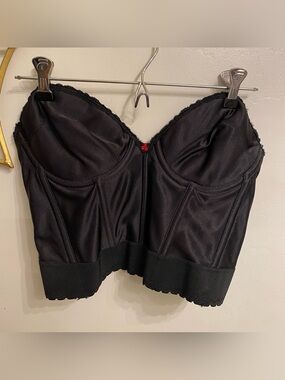 Vintage Carnival Black Satin Longline Bustier Corset Top 36C Romantic Coquette